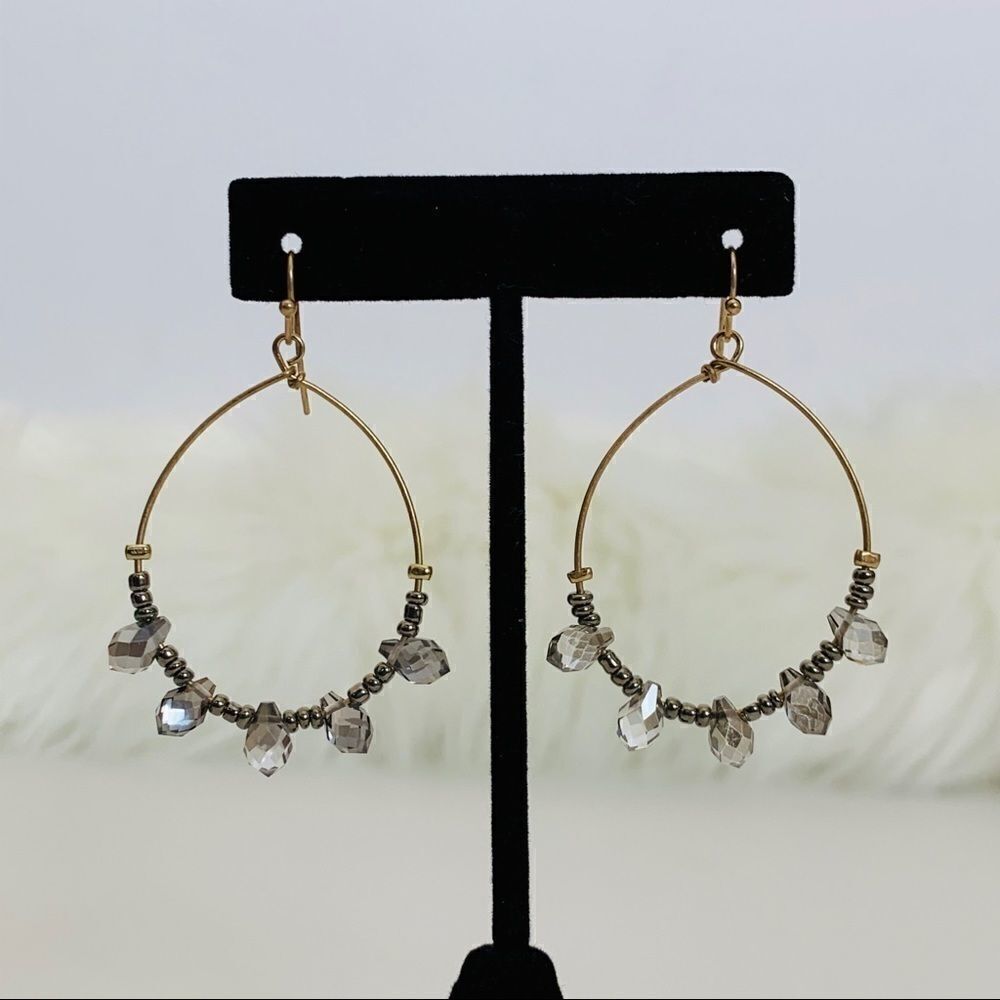 Crystal & Seed Skinny Hoop Earrings - Picture 1 of 5